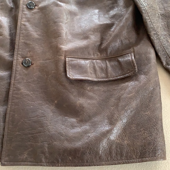 Vintage Lands End Men Leather Blazer Coat Jacket Brown Lined Wool Extra Large XL - Picture 10 of 16